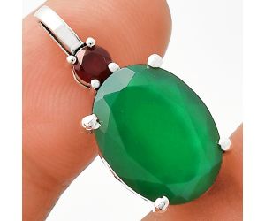 Green Onyx and Garnet Pendant EXP01018 P-1113, 12x16 mm