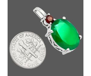 Green Onyx and Garnet Pendant EXP01018 P-1113, 12x16 mm