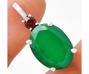 Green Onyx and Garnet Pendant EXP01019 P-1113, 12x16 mm