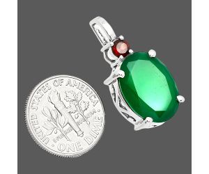 Green Onyx and Garnet Pendant EXP01019 P-1113, 12x16 mm