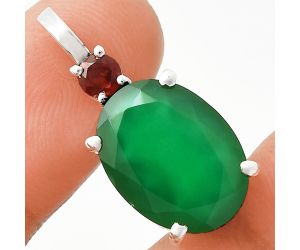 Green Onyx and Garnet Pendant EXP01020 P-1113, 12x16 mm