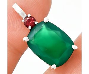 Green Onyx and Garnet Pendant EXP01061 P-1113, 12x16 mm