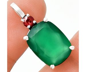 Green Onyx and Garnet Pendant EXP01065 P-1113, 12x16 mm