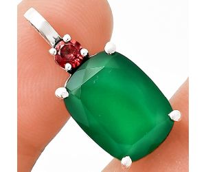 Green Onyx and Garnet Pendant EXP01066 P-1113, 12x16 mm