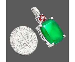 Green Onyx and Garnet Pendant EXP01066 P-1113, 12x16 mm