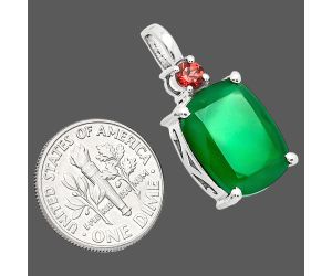 Green Onyx and Garnet Pendant EXP01067 P-1113, 12x16 mm