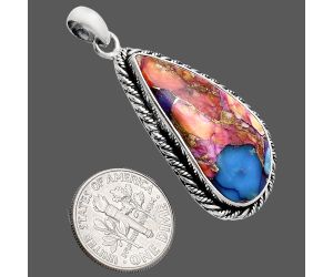 Kingman Orange Dahlia Turquoise Pendant EXP01118 P-1074, 15x31 mm