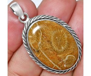 Flower Fossil Coral Pendant EXP01143 P-1074, 18x27 mm