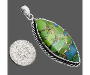 Blue Turquoise In Green Mohave Pendant EXP01153 P-1074, 18x38 mm