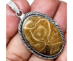 Flower Fossil Coral Pendant EXP01175 P-1074, 19x28 mm