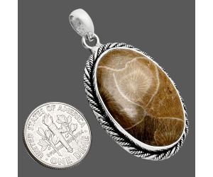 Flower Fossil Coral Pendant EXP01175 P-1074, 19x28 mm