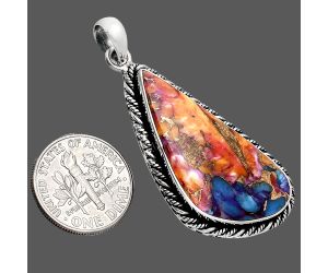 Kingman Orange Dahlia Turquoise Pendant EXP01187 P-1074, 16x33 mm