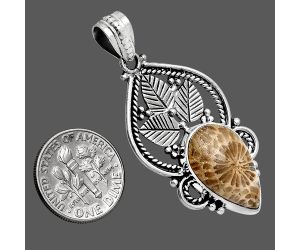 Flower Fossil Coral Pendant EXP01286 P-1258, 12x19 mm