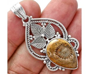 Flower Fossil Coral Pendant EXP01290 P-1258, 13x19 mm