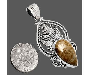 Flower Fossil Coral Pendant EXP01304 P-1258, 12x19 mm