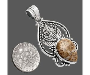 Flower Fossil Coral Pendant EXP01312 P-1258, 12x17 mm