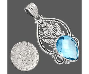 Sky Blue Topaz Checker Briolette Pendant EXP01339 P-1258, 13x17 mm