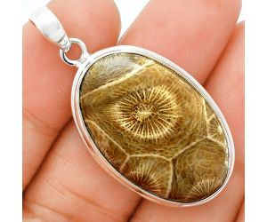 Flower Fossil Coral Pendant EXP01352 P-1124, 19x30 mm