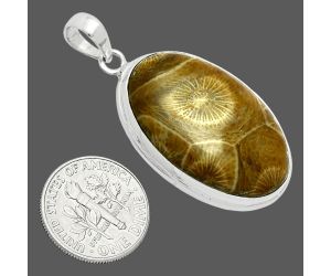 Flower Fossil Coral Pendant EXP01352 P-1124, 19x30 mm