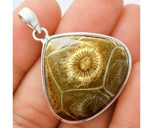 Flower Fossil Coral Pendant EXP01420 P-1124, 28x26 mm