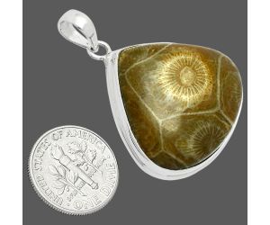 Flower Fossil Coral Pendant EXP01420 P-1124, 28x26 mm