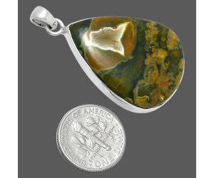 Root Plume Agate Pendant EXP01536 P-1001, 24x32 mm