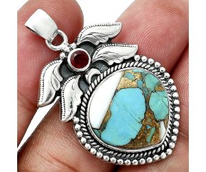 Spiny Oyster Turquoise and Garnet Pendant EXP01538 P-1740, 17x17 mm