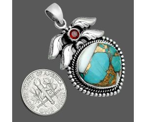 Spiny Oyster Turquoise and Garnet Pendant EXP01538 P-1740, 17x17 mm