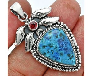 Shattuckite and Garnet Pendant EXP01540 P-1740, 15x20 mm