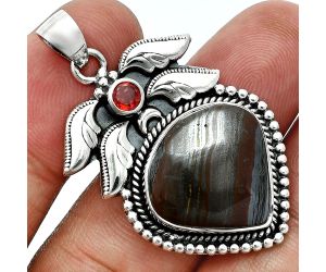 Iron Tiger Eye and Garnet Pendant EXP01541 P-1740, 17x18 mm