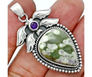 Peace Jade and Amethyst Pendant EXP01542 P-1740, 16x21 mm