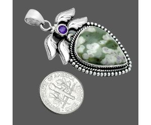 Peace Jade and Amethyst Pendant EXP01542 P-1740, 16x21 mm