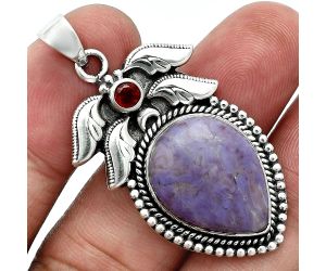 Lavender Jade and Garnet Pendant EXP01547 P-1740, 15x20 mm