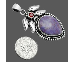 Lavender Jade and Garnet Pendant EXP01547 P-1740, 15x20 mm