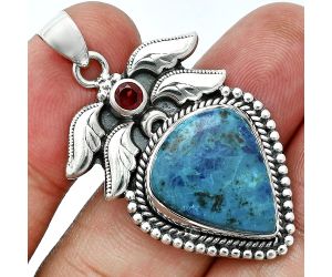 Shattuckite and Garnet Pendant EXP01548 P-1740, 16x19 mm