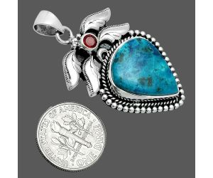 Shattuckite and Garnet Pendant EXP01548 P-1740, 16x19 mm