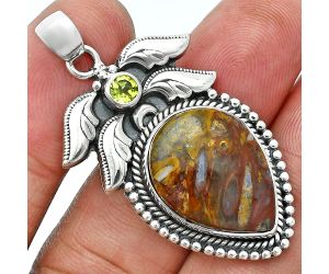 Red Palm Root Agate and Peridot Pendant EXP01551 P-1740, 15x20 mm