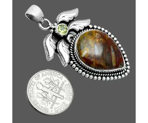 Red Palm Root Agate and Peridot Pendant EXP01551 P-1740, 15x20 mm