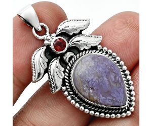 Lavender Jade and Garnet Pendant EXP01552 P-1740, 13x18 mm