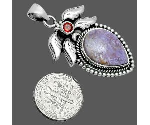 Lavender Jade and Garnet Pendant EXP01552 P-1740, 13x18 mm