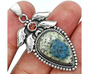 K2 Blue - Azurite In Quartz and Garnet Pendant EXP01553 P-1740, 14x20 mm