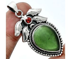 Nephrite Jade and Garnet Pendant EXP01554 P-1740, 15x20 mm