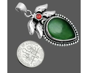 Nephrite Jade and Garnet Pendant EXP01554 P-1740, 15x20 mm