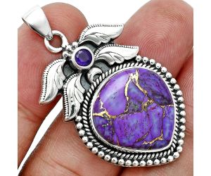 Copper Purple Turquoise and Amethyst Pendant EXP01555 P-1740, 18x18 mm