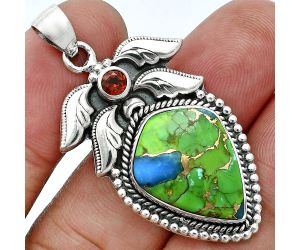 Blue Turquoise In Green Mohave and Garnet Pendant EXP01556 P-1740, 15x20 mm