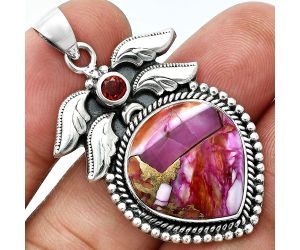 kingman Pink Dahlia Turquoise and Garnet Pendant EXP01557 P-1740, 17x18 mm