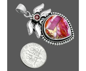 kingman Pink Dahlia Turquoise and Garnet Pendant EXP01557 P-1740, 17x18 mm