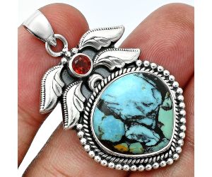 Lucky Charm Tibetan Turquoise and Garnet Pendant EXP01558 P-1740, 17x18 mm