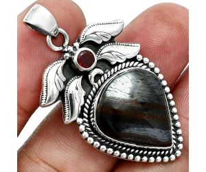 Iron Tiger Eye and Garnet Pendant EXP01560 P-1740, 16x18 mm