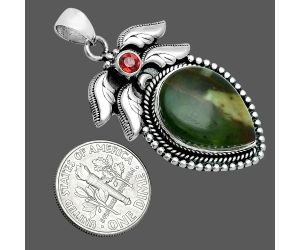 Chrome Chalcedony and Garnet Pendant EXP01561 P-1740, 15x19 mm